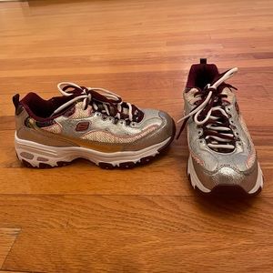 Skechers. Silver, gold, maroon sneakers. Size 8